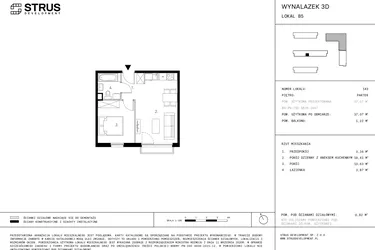 Rzut - Mieszkanie na sprzedaż 2 pokoje o powierzchni 37,07 m² - numer B5.0 w Wynalazek 3A
