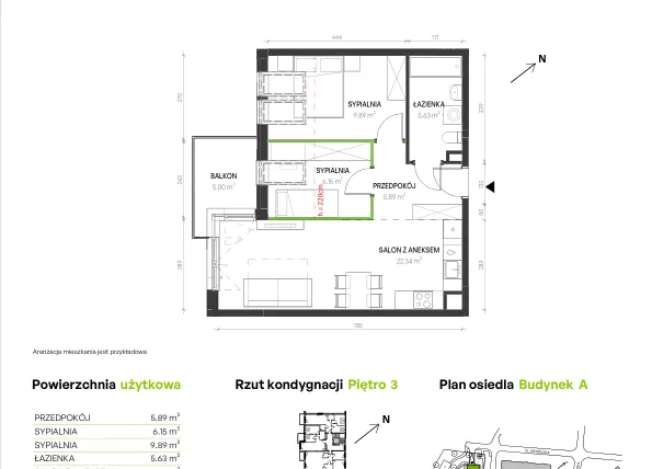 Rzut - Mieszkanie na sprzedaż 3 pokoje o powierzchni 49,9 m² - numer A/A/19 w Augustowska Vita