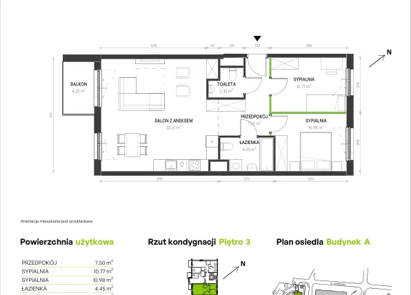 Rzut - Mieszkanie na sprzedaż 3 pokoje o powierzchni 69,56 m² - numer A/C/10 w Augustowska Vita