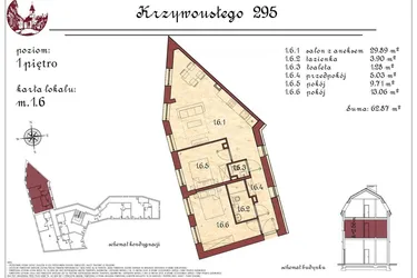 Rzut - Mieszkanie na sprzedaż 3 pokoje o powierzchni 63,72 m² - numer 6 w Krzywoustnego 295