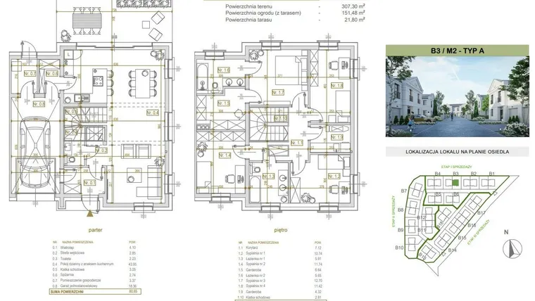 Rzut - Dom na sprzedaż 5 pokoi o powierzchni 159,54 m² - numer B3/M2 w Cesarskie Ogrody