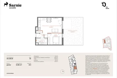 Rzut - Mieszkanie na sprzedaż 2 pokoje o powierzchni 41,9 m² - numer A1.1-00.01 w Sarnie Osiedle