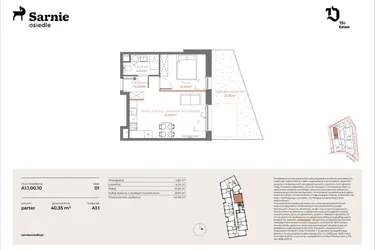 Rzut - Mieszkanie na sprzedaż 2 pokoje o powierzchni 40,35 m² - numer A1.1-00.10 w Sarnie Osiedle