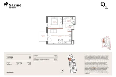 Rzut - Mieszkanie na sprzedaż 2 pokoje o powierzchni 42,41 m² - numer A1.1-01.07 w Sarnie Osiedle