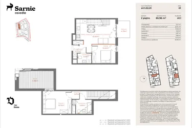 Rzut - Mieszkanie na sprzedaż 3 pokoje o powierzchni 65,96 m² - numer A1.1-02.01 w Sarnie Osiedle
