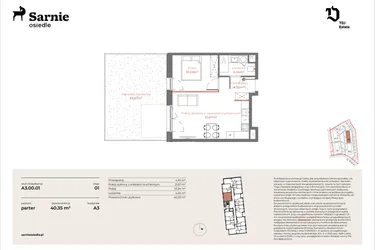 Rzut - Mieszkanie na sprzedaż 2 pokoje o powierzchni 40,35 m² - numer A3-00.01 w Sarnie Osiedle
