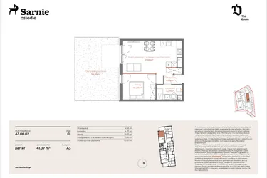 Rzut - Mieszkanie na sprzedaż 2 pokoje o powierzchni 41,07 m² - numer A3-00.02 w Sarnie Osiedle