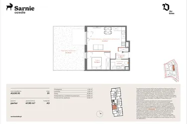 Rzut - Mieszkanie na sprzedaż 2 pokoje o powierzchni 41,9 m² - numer A3-00.10 w Sarnie Osiedle
