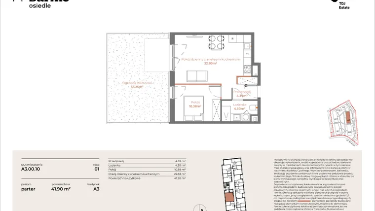 Rzut - Mieszkanie na sprzedaż 2 pokoje o powierzchni 41,9 m² - numer A3-00.10 w Sarnie Osiedle