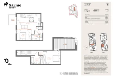 Rzut - Mieszkanie na sprzedaż 3 pokoje o powierzchni 65,96 m² - numer A3-02.10 w Sarnie Osiedle
