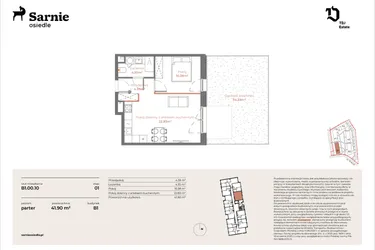 Rzut - Mieszkanie na sprzedaż 2 pokoje o powierzchni 41,9 m² - numer B1-00.10 w Sarnie Osiedle