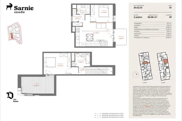 Rzut - Mieszkanie na sprzedaż 3 pokoje o powierzchni 65,96 m² - numer B1-02.10 w Sarnie Osiedle