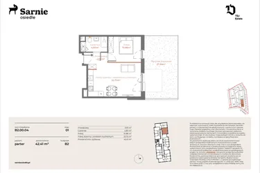 Rzut - Mieszkanie na sprzedaż 2 pokoje o powierzchni 42,41 m² - numer B2-00.04 w Sarnie Osiedle