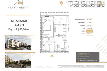 Rzut - Mieszkanie na sprzedaż 2 pokoje o powierzchni 40,74 m² - numer A4.2.3 w Apartamenty Nowe Miasto