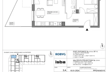 Rzut - Mieszkanie na sprzedaż 2 pokoje o powierzchni 47,55 m² - numer PPO/W/A/0/10 w Port Popowice bud. W