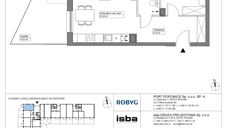 Rzut - Mieszkanie na sprzedaż 2 pokoje o powierzchni 47,55 m² - numer PPO/W/A/0/10 w Port Popowice bud. W