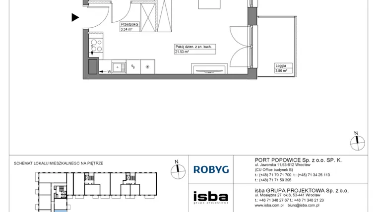 Rzut - Mieszkanie na sprzedaż 1 pokój o powierzchni 28,51 m² - numer PPO/W/A/10/2 w Port Popowice bud. W