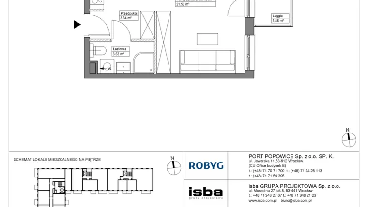 Rzut - Mieszkanie na sprzedaż 1 pokój o powierzchni 28,54 m² - numer PPO/W/A/10/3 w Port Popowice bud. W