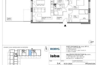 Rzut - Mieszkanie na sprzedaż 3 pokoje o powierzchni 64,42 m² - numer PPO/W/C/0/4 w Port Popowice bud. W