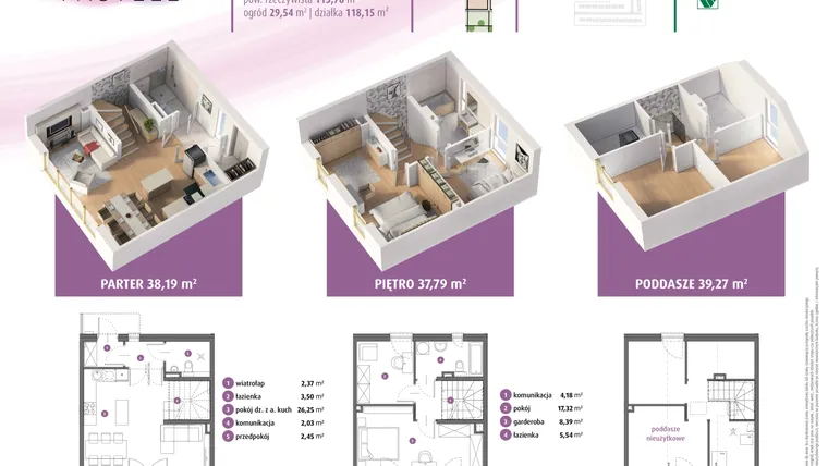 Rzut - Dom na sprzedaż 3 pokoje o powierzchni 115,25 m² - numer 4b w Osiedle Pastell