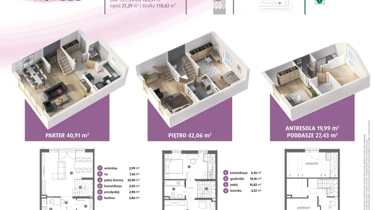 Rzut - Dom na sprzedaż 4 pokoje o powierzchni 123,39 m² - numer 19a w Osiedle Pastell