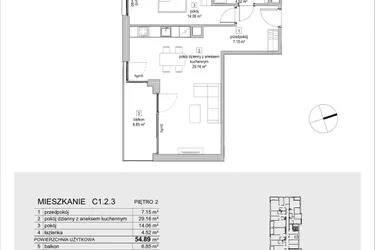Rzut - Mieszkanie na sprzedaż 2 pokoje o powierzchni 55,05 m² - numer C1.2.3 w ATAL Symbioza IB