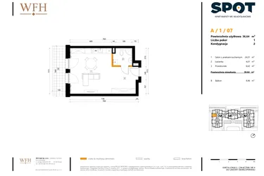 Rzut - Mieszkanie na sprzedaż 1 pokój o powierzchni 36,64 m² - numer A.1.07 w SPOT