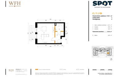 Rzut - Mieszkanie na sprzedaż 1 pokój o powierzchni 31,93 m² - numer C.1.05 w SPOT