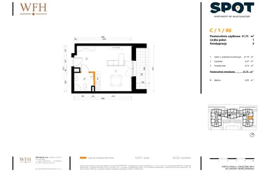 Rzut - Mieszkanie na sprzedaż 1 pokój o powierzchni 31,75 m² - numer C.1.06 w SPOT