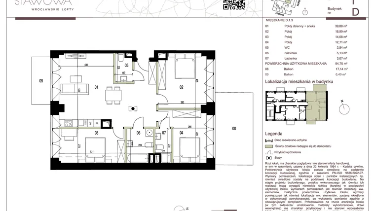 Rzut - Mieszkanie na sprzedaż 4 pokoje o powierzchni 95,04 m² - numer D.1.3 w Nowa Stawowa