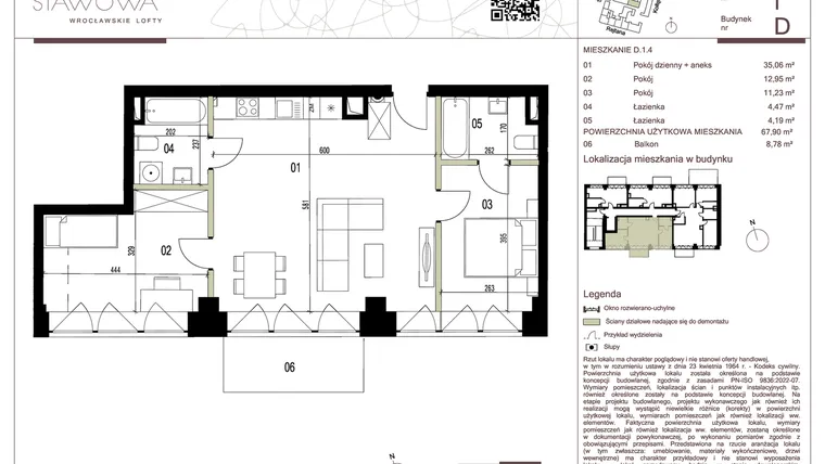 Rzut - Mieszkanie na sprzedaż 1 pokój o powierzchni 26,54 m² - numer D.1.4 w Nowa Stawowa