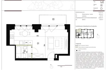 Rzut - Mieszkanie na sprzedaż 1 pokój o powierzchni 28,86 m² - numer D.3.1 w Nowa Stawowa
