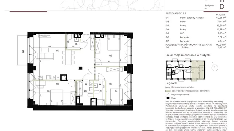 Rzut - Mieszkanie na sprzedaż 4 pokoje o powierzchni 99,94 m² - numer D.3.3 w Nowa Stawowa