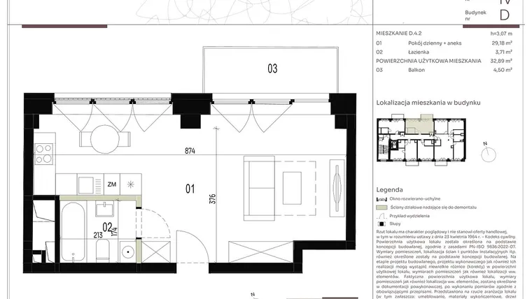 Rzut - Mieszkanie na sprzedaż 1 pokój o powierzchni 32,89 m² - numer D.4.2 w Nowa Stawowa