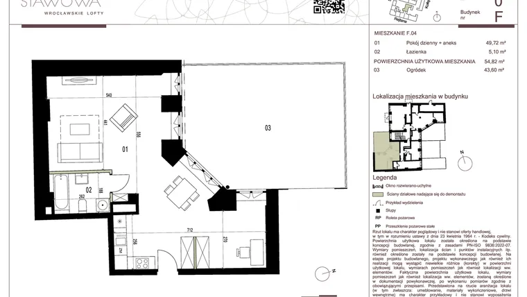 Rzut - Mieszkanie na sprzedaż 1 pokój o powierzchni 26,26 m² - numer F.0.4 w Nowa Stawowa