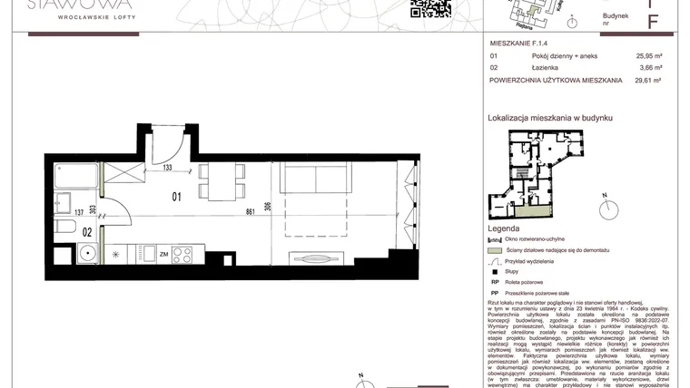 Rzut - Mieszkanie na sprzedaż 1 pokój o powierzchni 33,02 m² - numer F.1.4 w Nowa Stawowa