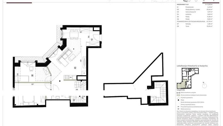 Rzut - Mieszkanie na sprzedaż 3 pokoje o powierzchni 67,79 m² - numer F.4.4 w Nowa Stawowa