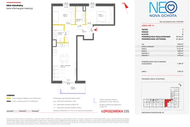 Rzut - Mieszkanie na sprzedaż 3 pokoje o powierzchni 61,67 m² - numer 50 w Neo Nova Ochota