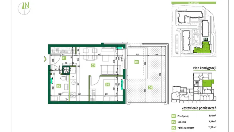 Rzut - Mieszkanie na sprzedaż 2 pokoje o powierzchni 35,36 m² - numer 9B.2 w Zielona Przystań etap III