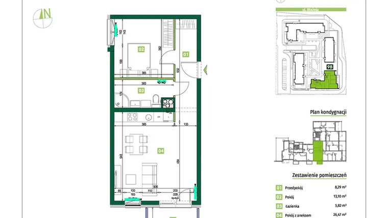 Rzut - Mieszkanie na sprzedaż 2 pokoje o powierzchni 53,68 m² - numer 9B.5 w Zielona Przystań etap III