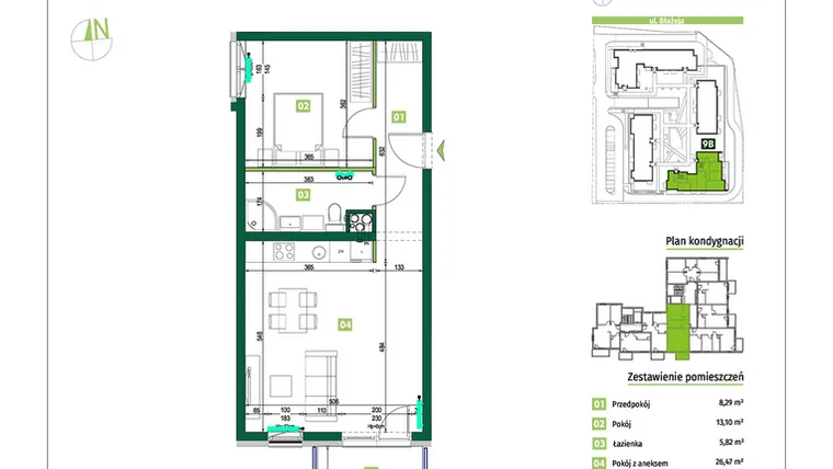 Rzut - Mieszkanie na sprzedaż 2 pokoje o powierzchni 53,68 m² - numer 9B.10 w Zielona Przystań etap III
