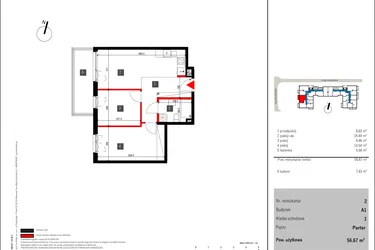 Rzut - Mieszkanie na sprzedaż 3 pokoje o powierzchni 56,17 m² - numer 2 w Mochtyńska 56