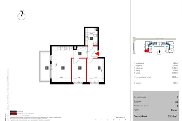 Rzut - Mieszkanie na sprzedaż 3 pokoje o powierzchni 53,18 m² - numer 3 w Mochtyńska 56