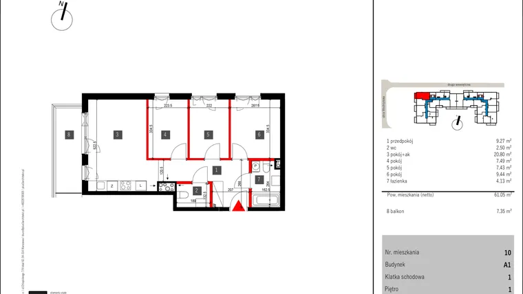 Rzut - Mieszkanie na sprzedaż 4 pokoje o powierzchni 60,25 m² - numer 10 w Mochtyńska 56