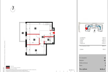 Rzut - Mieszkanie na sprzedaż 3 pokoje o powierzchni 56,8 m² - numer 24 w Mochtyńska 56
