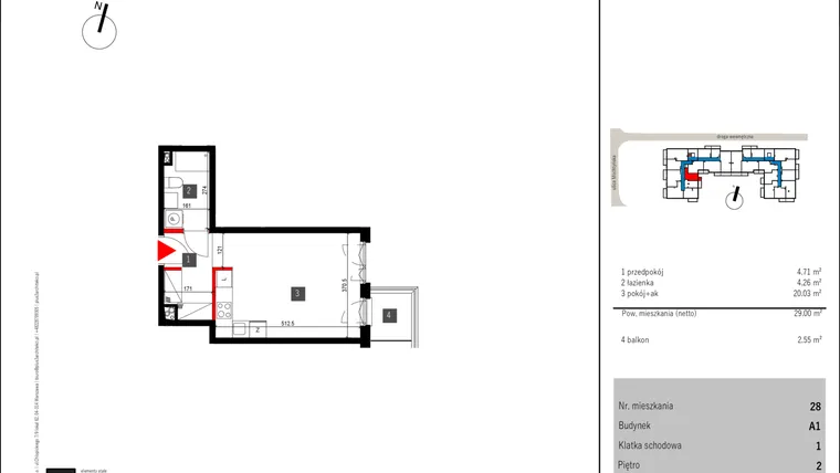 Rzut - Mieszkanie na sprzedaż 1 pokój o powierzchni 29 m² - numer 28 w Mochtyńska 56