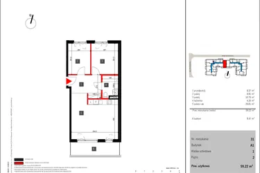 Rzut - Mieszkanie na sprzedaż 3 pokoje o powierzchni 59,22 m² - numer 31 w Mochtyńska 56