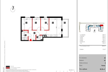 Rzut - Mieszkanie na sprzedaż 4 pokoje o powierzchni 60,39 m² - numer 32 w Mochtyńska 56