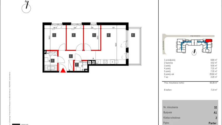Rzut - Mieszkanie na sprzedaż 4 pokoje o powierzchni 60,39 m² - numer 32 w Mochtyńska 56