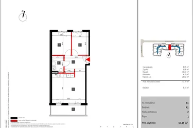 Rzut - Mieszkanie na sprzedaż 3 pokoje o powierzchni 57,45 m² - numer 51 w Mochtyńska 56